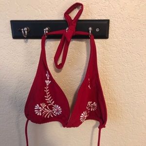 Red two piece swimsuit